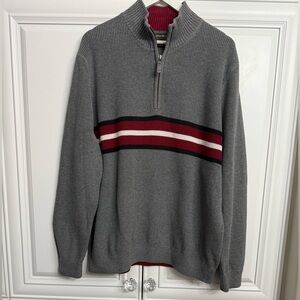 Vintage Eddie Bauer Men’s Large 100% Cotton 1/4 Zip Pull On Grey and Red Sweater